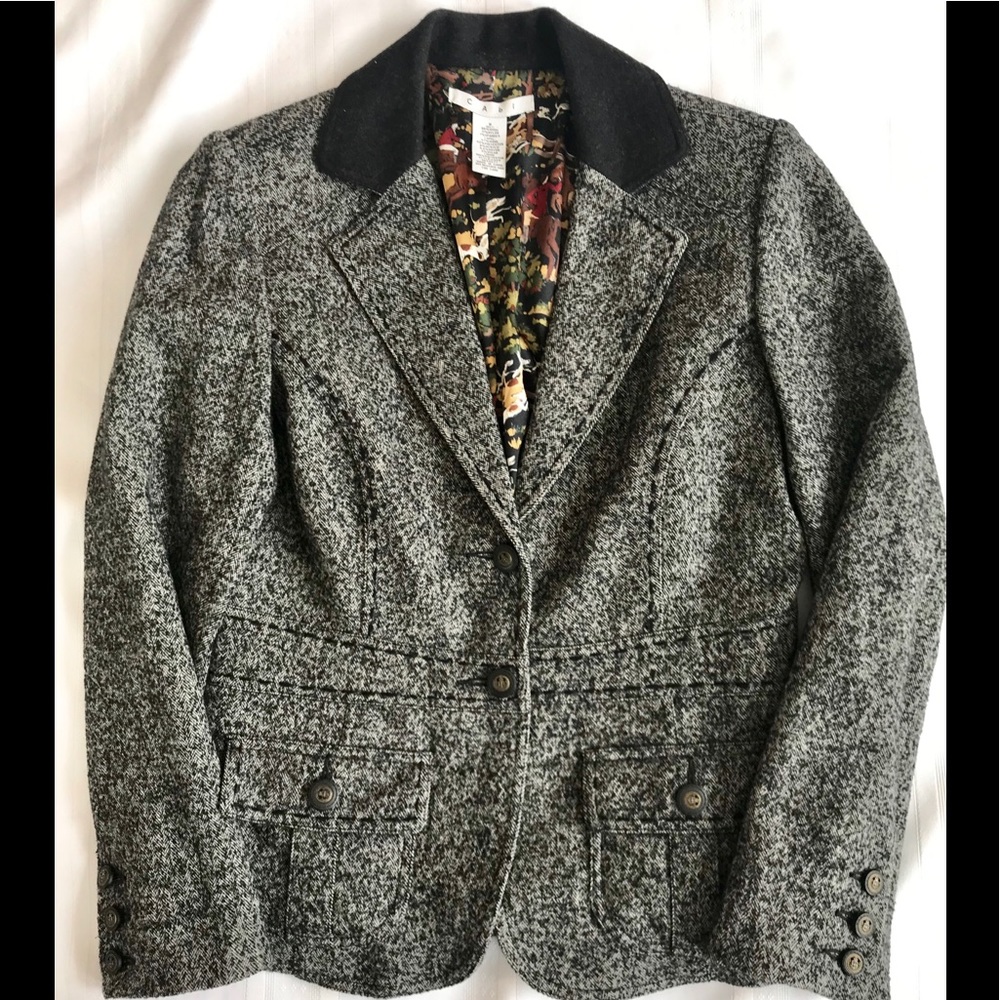 CAbi Gray Tweed Blazer with Black Collar